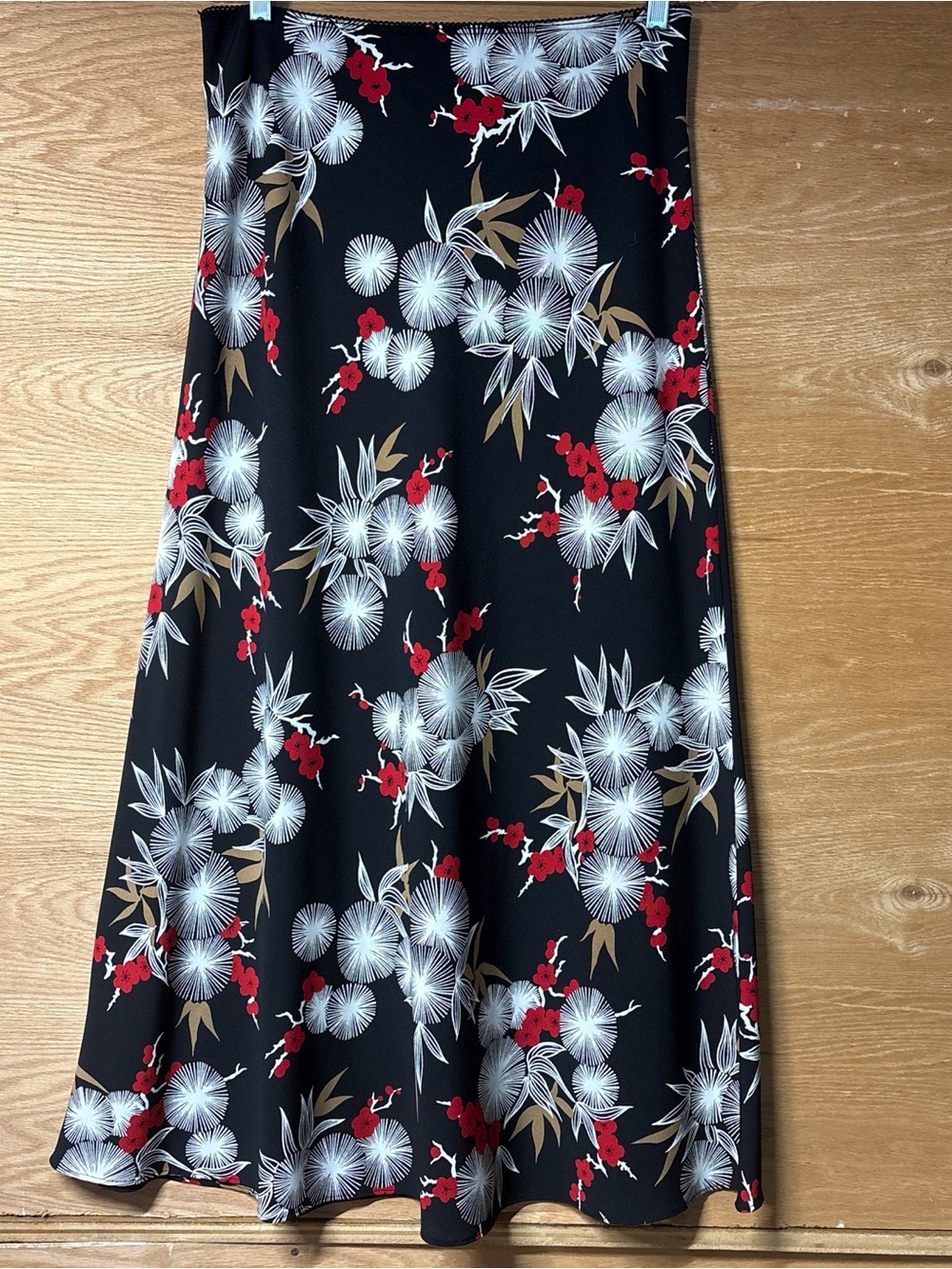 Intriguing Threads Black Floral A-Line Skirt with Red Accents